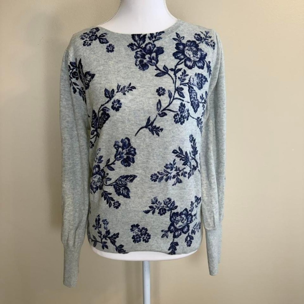 Sundance Blue Floral Long Sleeve Lightweight Sweater Sz M Boho Chic Cottagecore